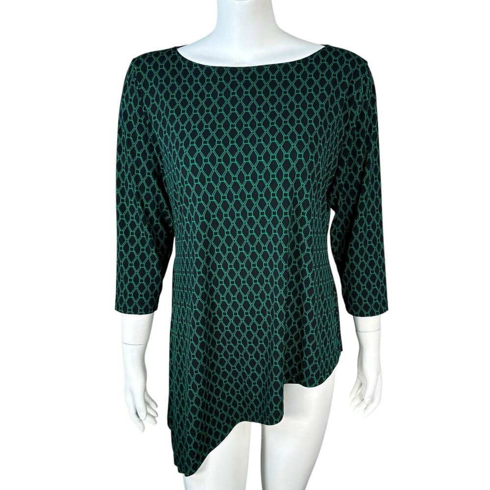 Travelers Collection Chicos Top Womens Size Large 2 Asymmetric Geometric Print